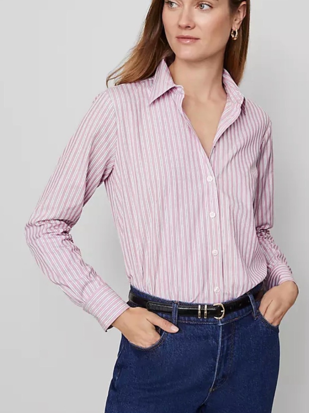 NWOT Ann Taylor Relaxed Perfect Shirt Pink Striped Button Down Budding Blossom L